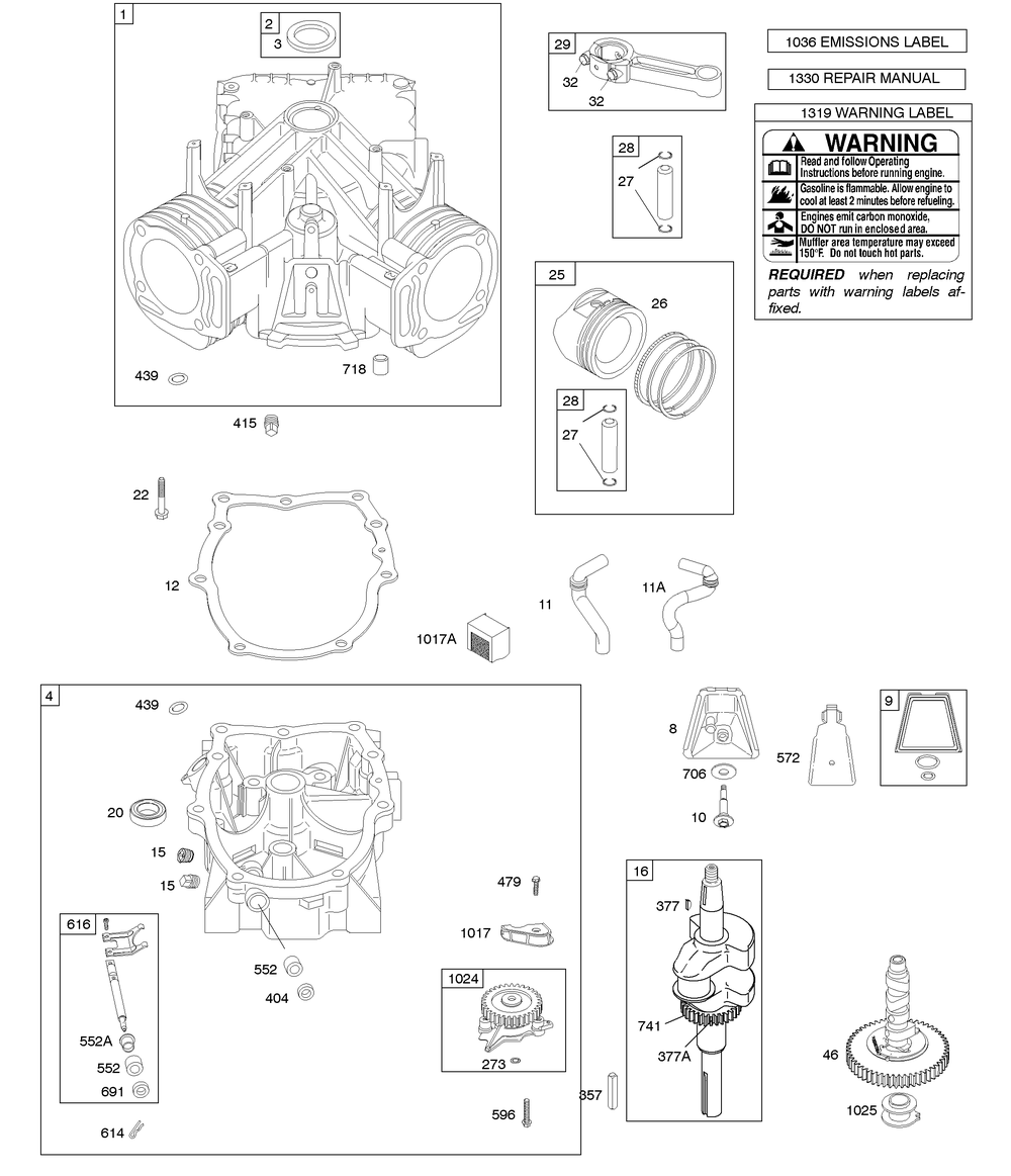 Cylinder, Crankshaft, Piston/Rings/Connecting Rod, Engine Sump, Camshaft, Breather Diagram and Parts List for 305777-0132-B5 200000 - 399999 Briggs and Stratton Engine